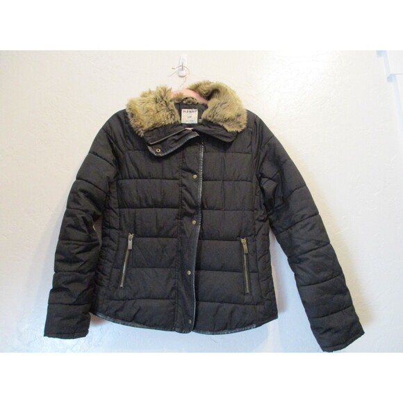 Old Navy Womens Sz S Faux Fur Collar Quilted Puffer Jacket Black Winter Coat - Picture 1 of 7
